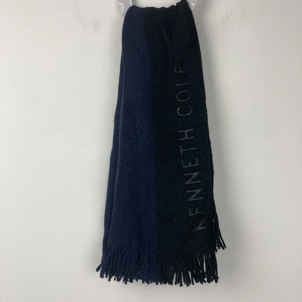 Kenneth Cole Reaction Men's Blue Striped Logo Scarf‎ One Size